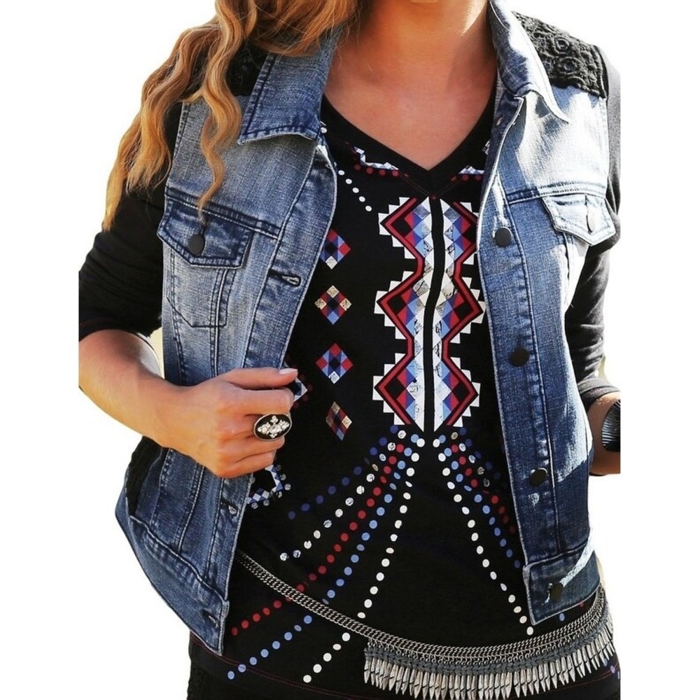 Women’s Cruel Girl Crocheted Denim Vest
